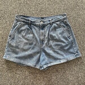 American Eagle Mom Shorts Women's 12 Pleated Denim High Rise Cuffed Stretch‎